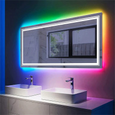 Зеркало прямоугольное в ванную с RGB подсветкой Декор 06 